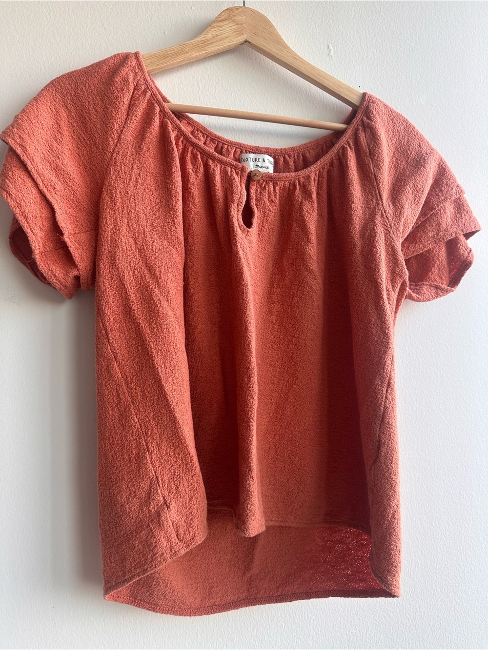 Madewell Textured Short-Sleeve Women's Top in Rust - Casual Scoop Neck